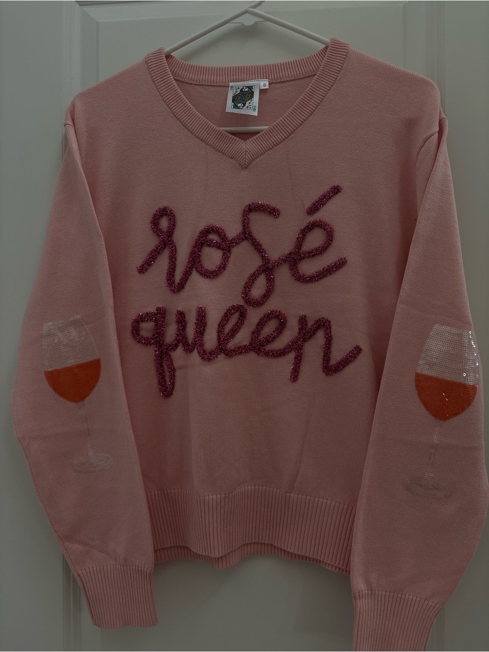 QUEEN OF SPARKLES Pink Embellished V-Neck Sweater